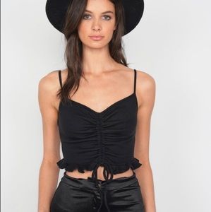 Ribbed Draw String V-Neck crop top